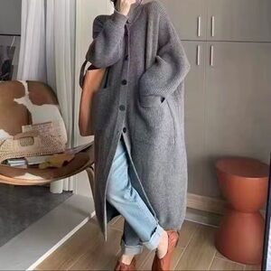 375. LAST 2!🛑AT COST! Chunky Oversize Long Button Rib Grey Cardigan Sweater